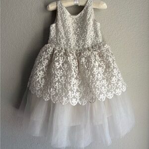 Janie and Jack Special Occasion White Floral Organza Dress Size 4